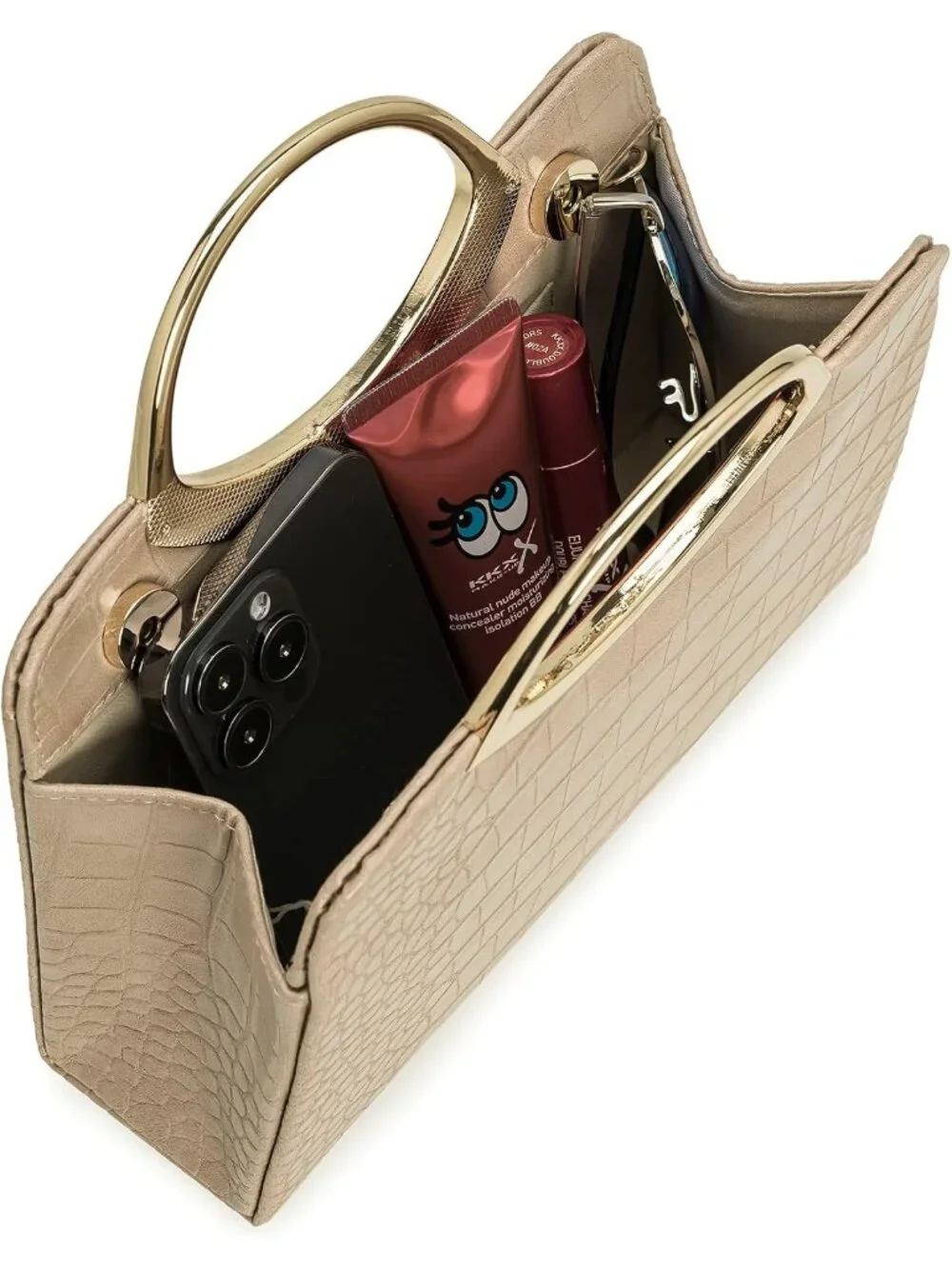 👜Women's Croc Nude Small Dressy Handbag Evening Bag Circle Handle Elegant Purse